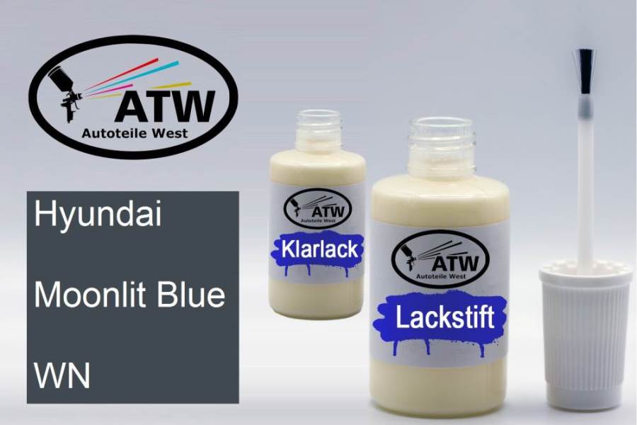 Hyundai, Moonlit Blue, WN: 20ml Lackstift + 20ml Klarlack - Set, von ATW Autoteile West.